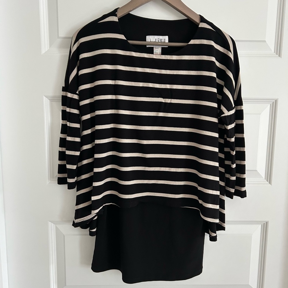 Joseph Ribkoff Layered Striped Top Black Cream Size 2